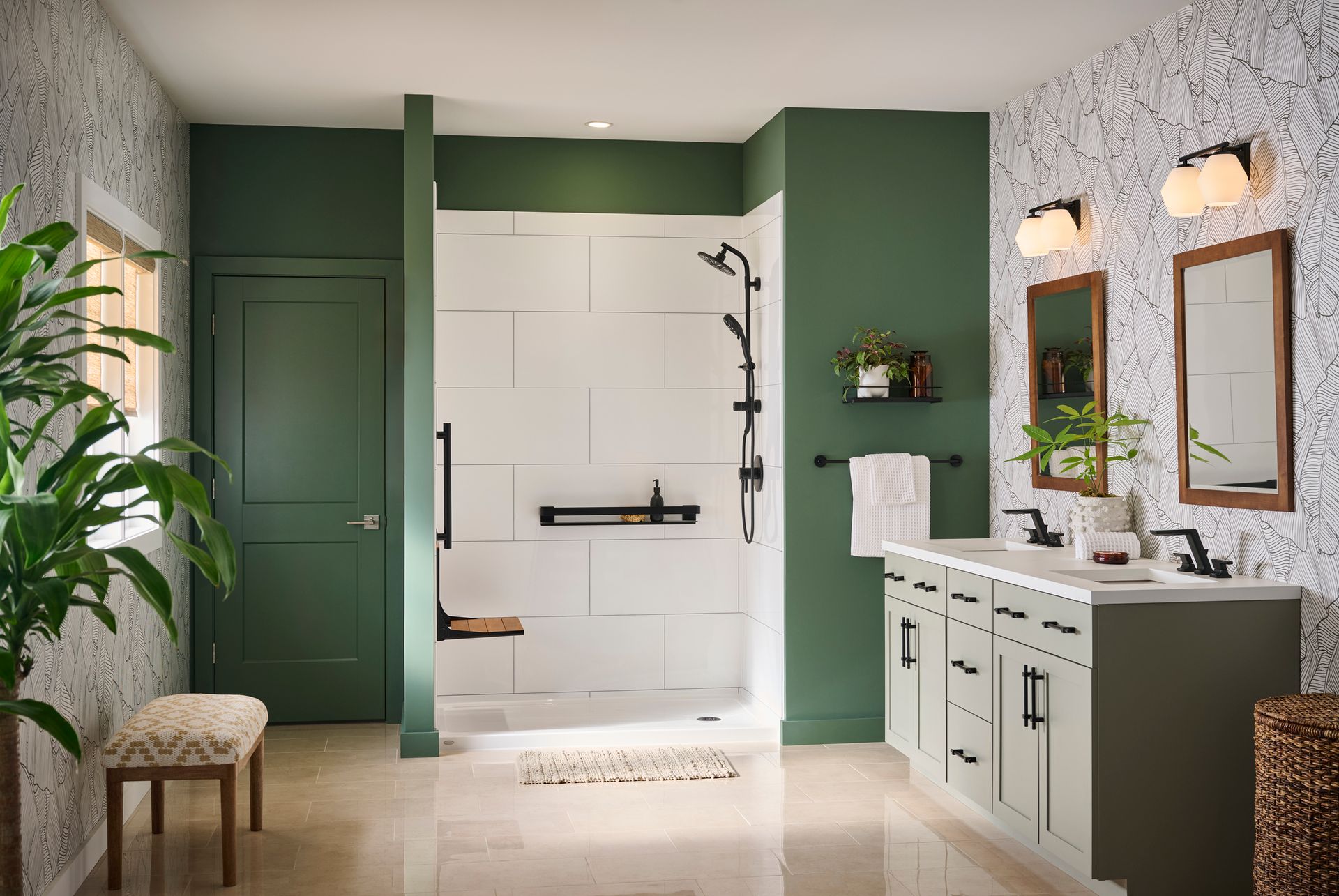 Shower with bench and grab bars