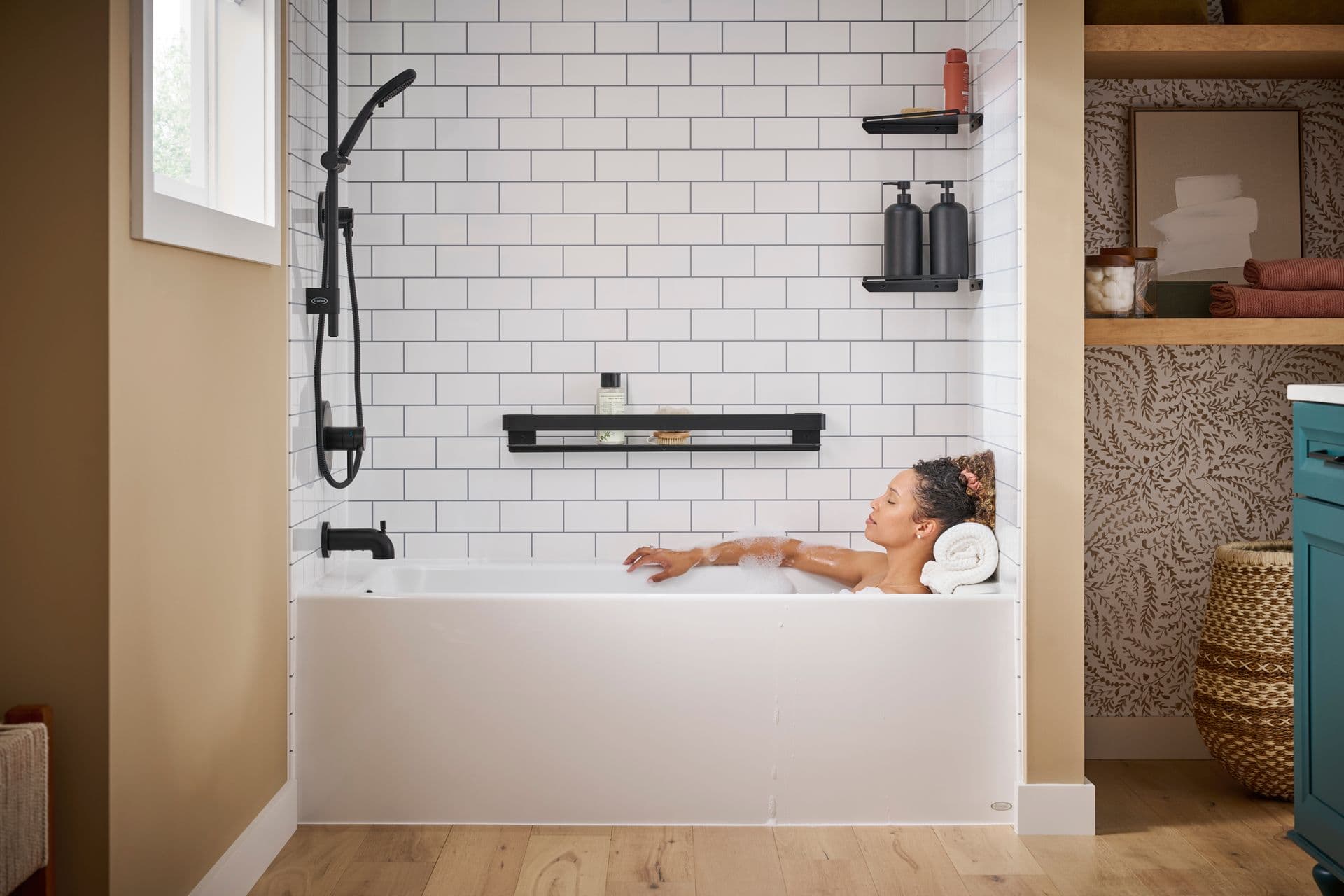 Woman in Jacuzzi Bath Remodel Tub